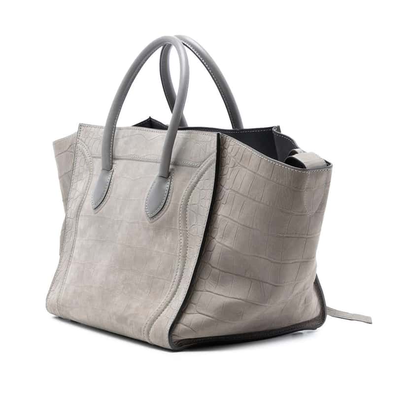 Celine Medium Croc Embossed Leather Luggage Phantom Tote Grey Leather Good condition - Back View