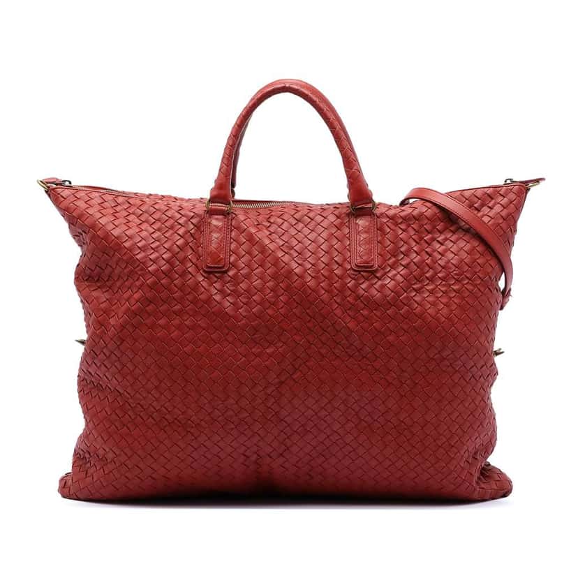 Bottega Veneta Maxi Intrecciato Nappa Convertible Satchel Red Leather Very good condition - Front View