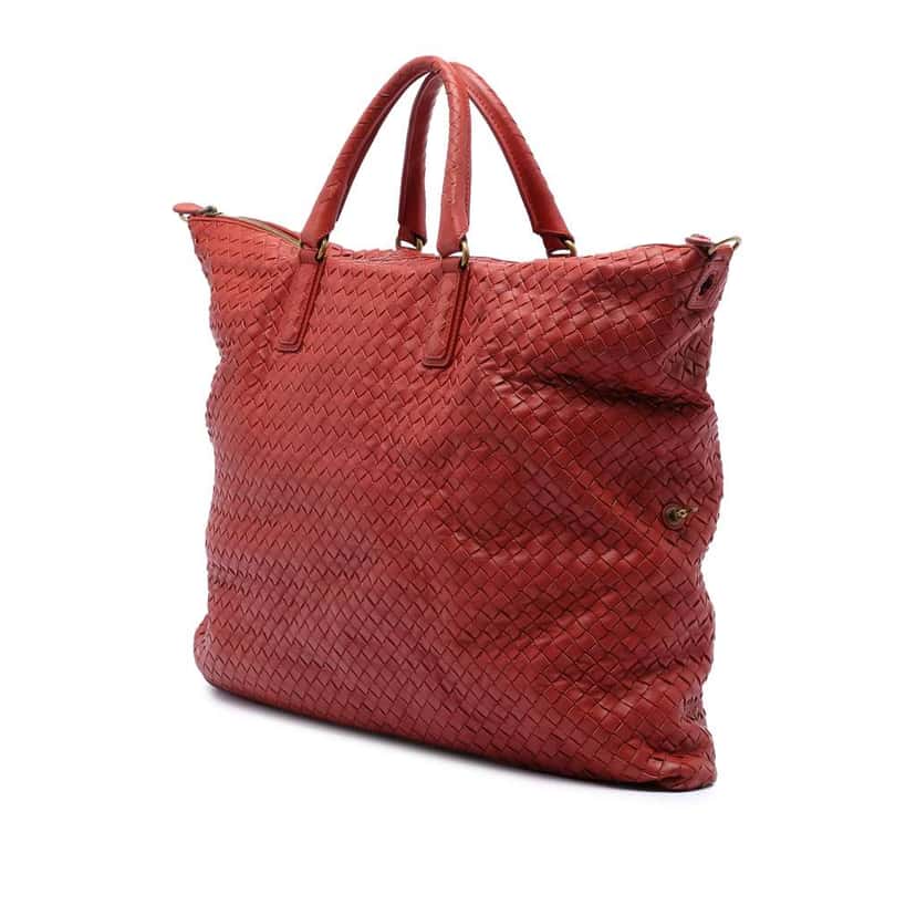 Bottega Veneta Maxi Intrecciato Nappa Convertible Satchel Red Leather Very good condition - Back View