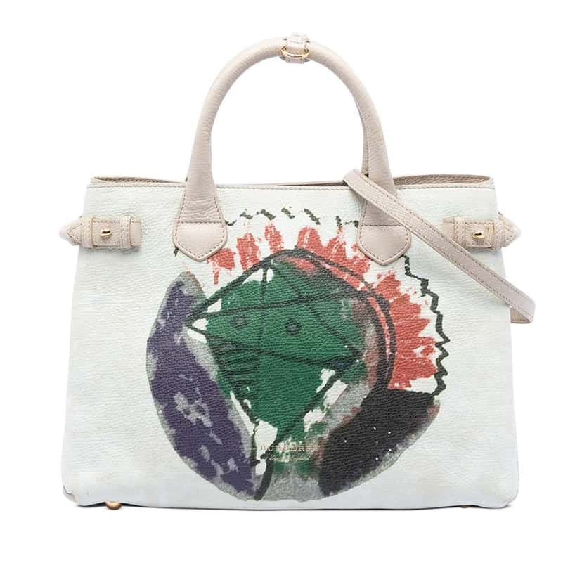 Burberry Medium Leather and House Check Canvas Pallas Head Banner Satchel White Leather Very good condition - Front View