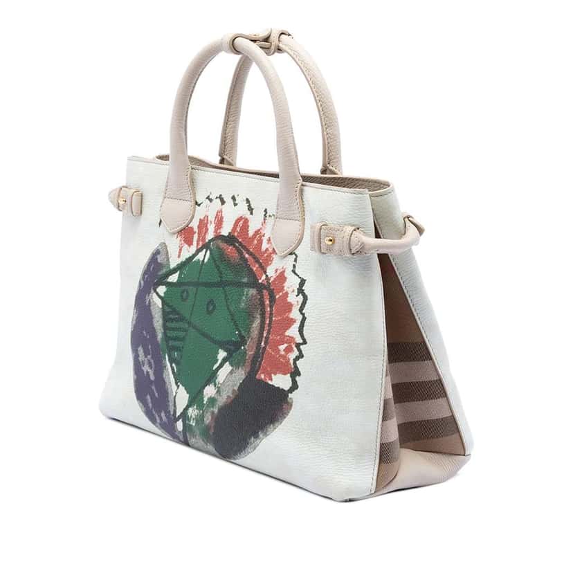 Burberry Medium Leather and House Check Canvas Pallas Head Banner Satchel White Leather Very good condition - Back View