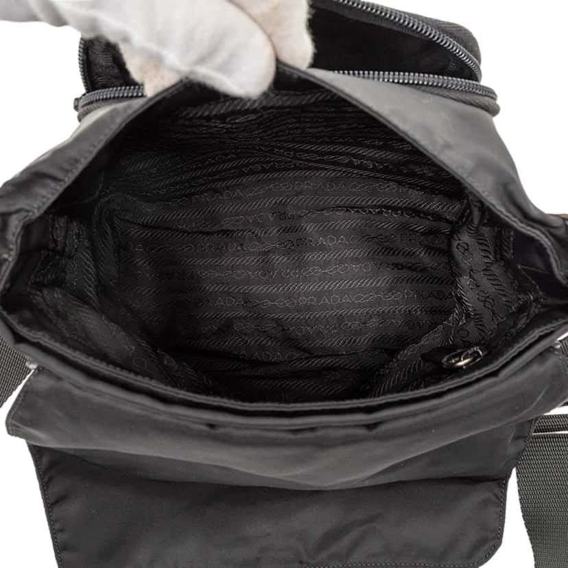 Prada Tessuto Zip Buckle Messenger Bag Black Good condition - Model View