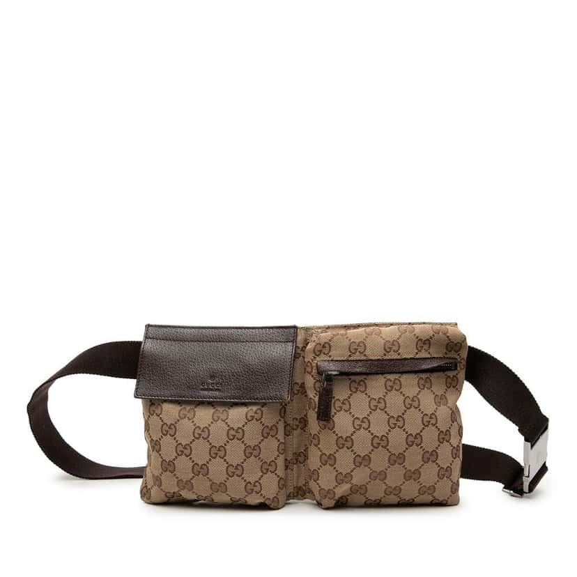 Gucci GG Canvas Double Pocket Belt Bag Brown Canvas Very good condition - Front View