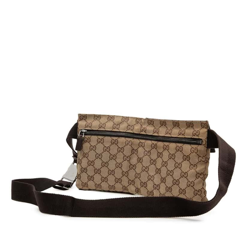 Gucci GG Canvas Double Pocket Belt Bag Brown Canvas Very good condition - Back View