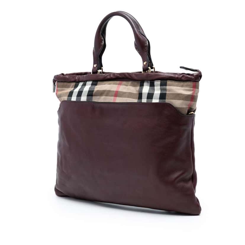 Burberry House Check Trimmed Leather Big Crush Convertible Tote Red Leather Very good condition - Back View