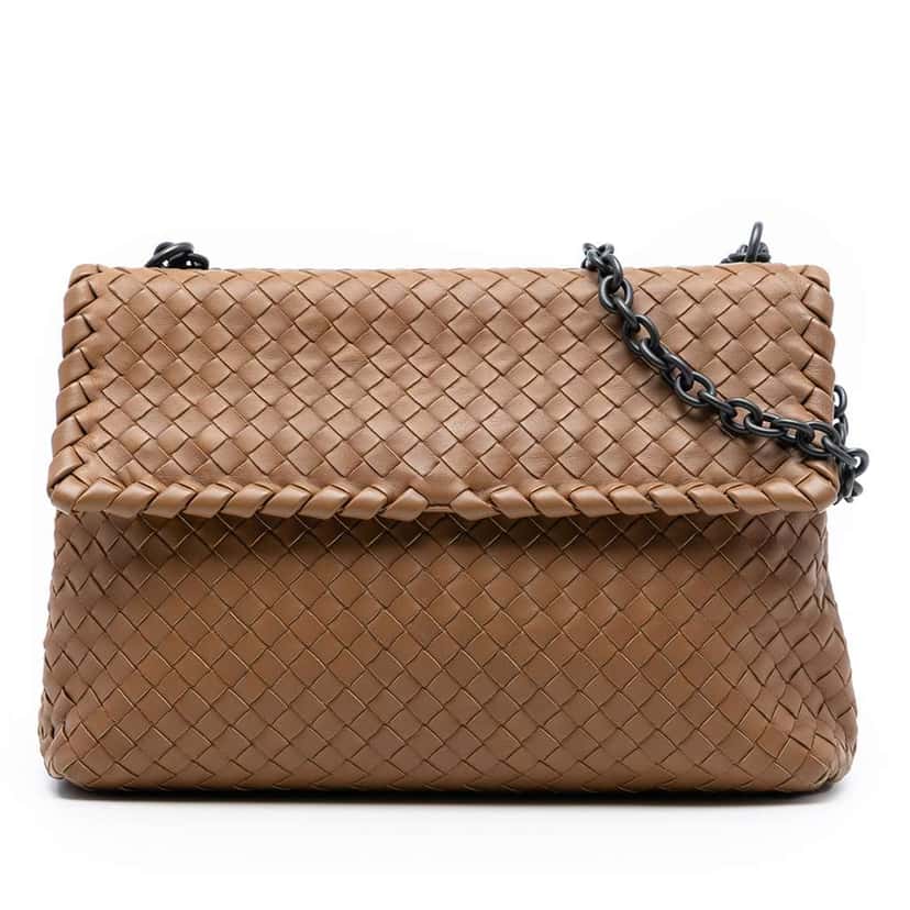 Bottega Veneta Medium Nappa Intrecciato Olimpia Shoulder Bag Brown Leather Very good condition - Front View