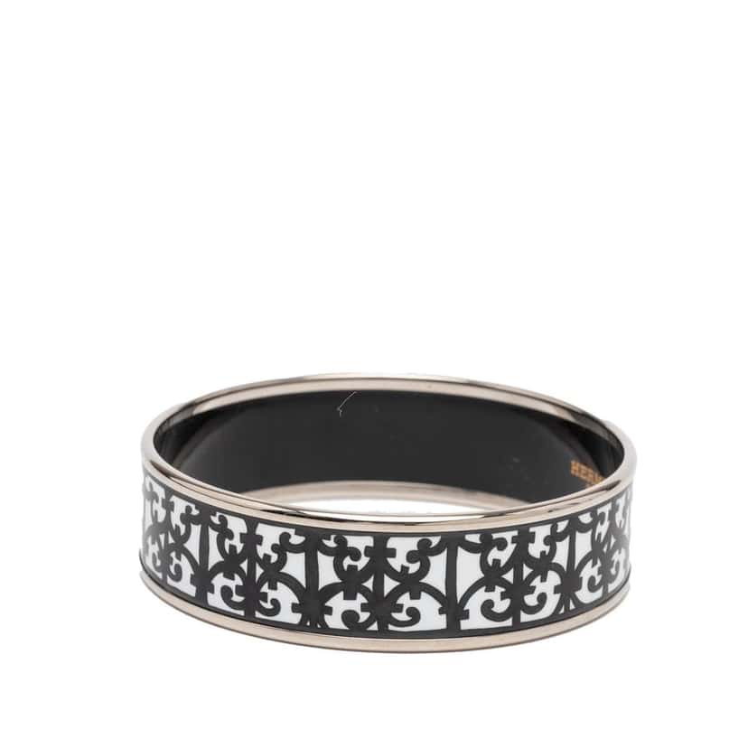 Hermès Wide Balcons du Guadalquivir Cloisonne Enamel Bangle 62 White Good condition - Back View