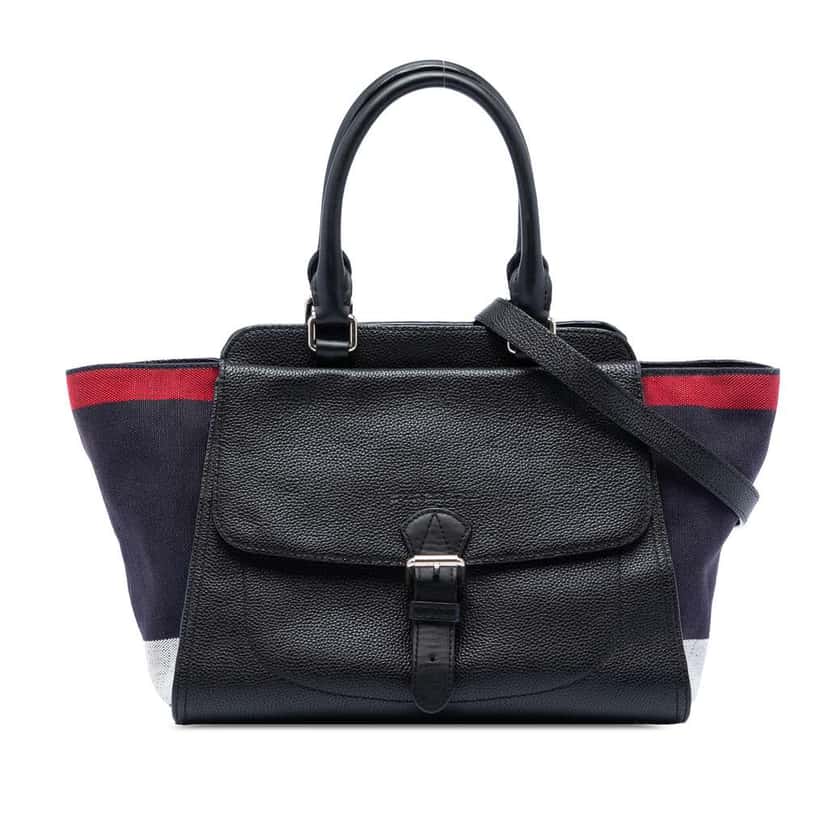 Burberry Leather and Mega Check Canvas Harcourt Satchel Black Leather Very good condition - Front View