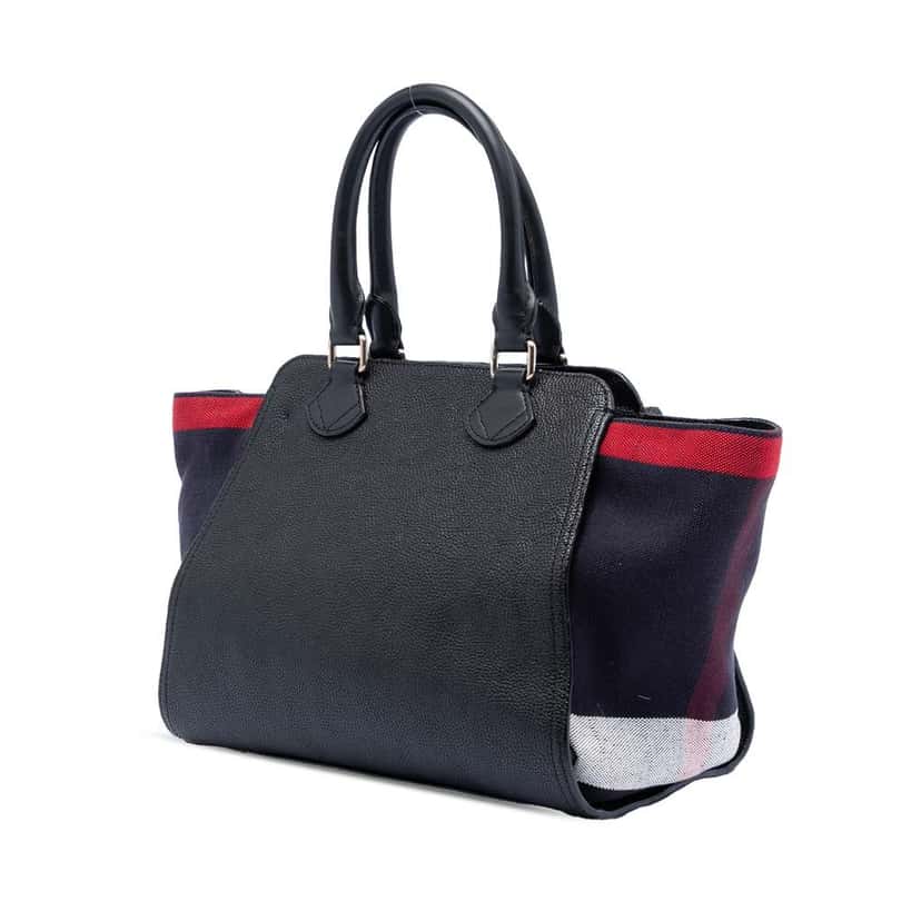 Burberry Leather and Mega Check Canvas Harcourt Satchel Black Leather Very good condition - Back View