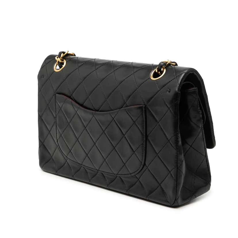 Chanel Medium Classic Lambskin Double Flap Black Leather Good condition - Back View