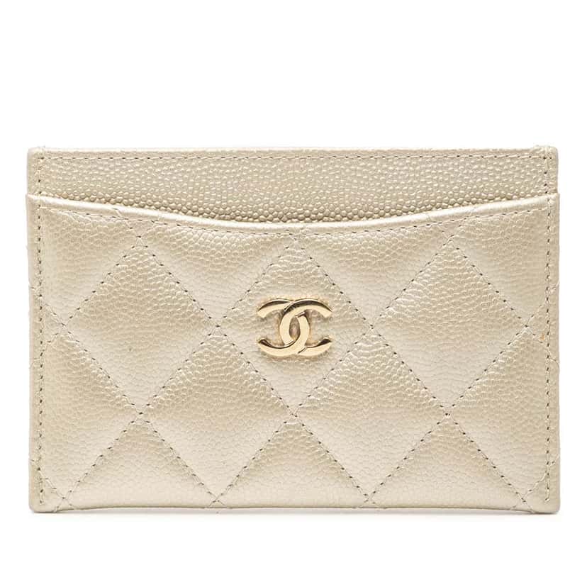 Chanel CC Quilted Caviar Card Holder Gold Leather Very good condition - Front View