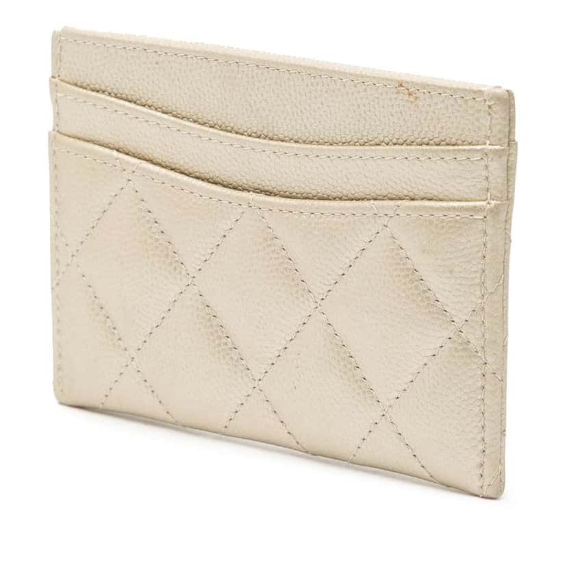 Chanel CC Quilted Caviar Card Holder Gold Leather Very good condition - Back View