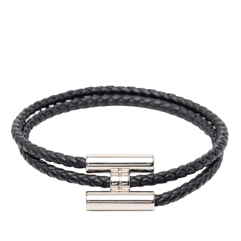 Hermès Swift Tournis Tresse Bracelet Black Leather Good condition - Front View