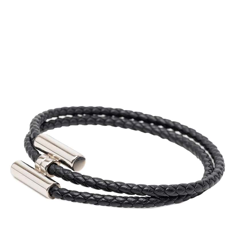Hermès Swift Tournis Tresse Bracelet Black Leather Good condition - Back View