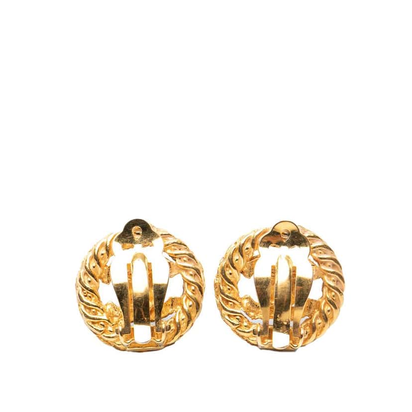 Chanel Gold Plated CC Round Clip On Earrings Gold Metal Good condition - Back View