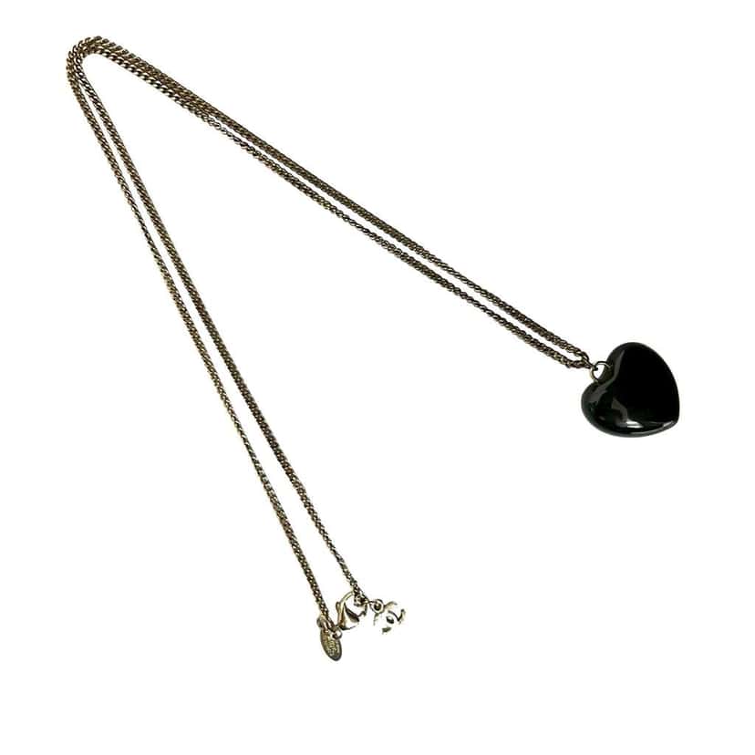 Chanel Gold Plated Resin Crystal CC Pendant Necklace Black Very good condition - Back View