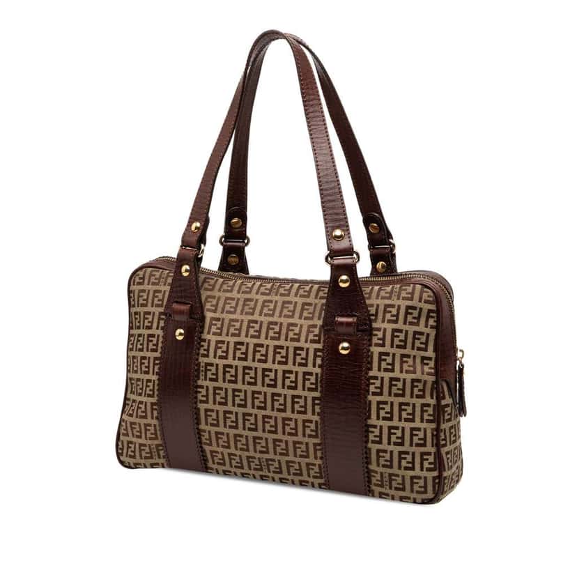 Fendi Zucchino Canvas Shoulder Bag Brown Canvas Good condition - Back View