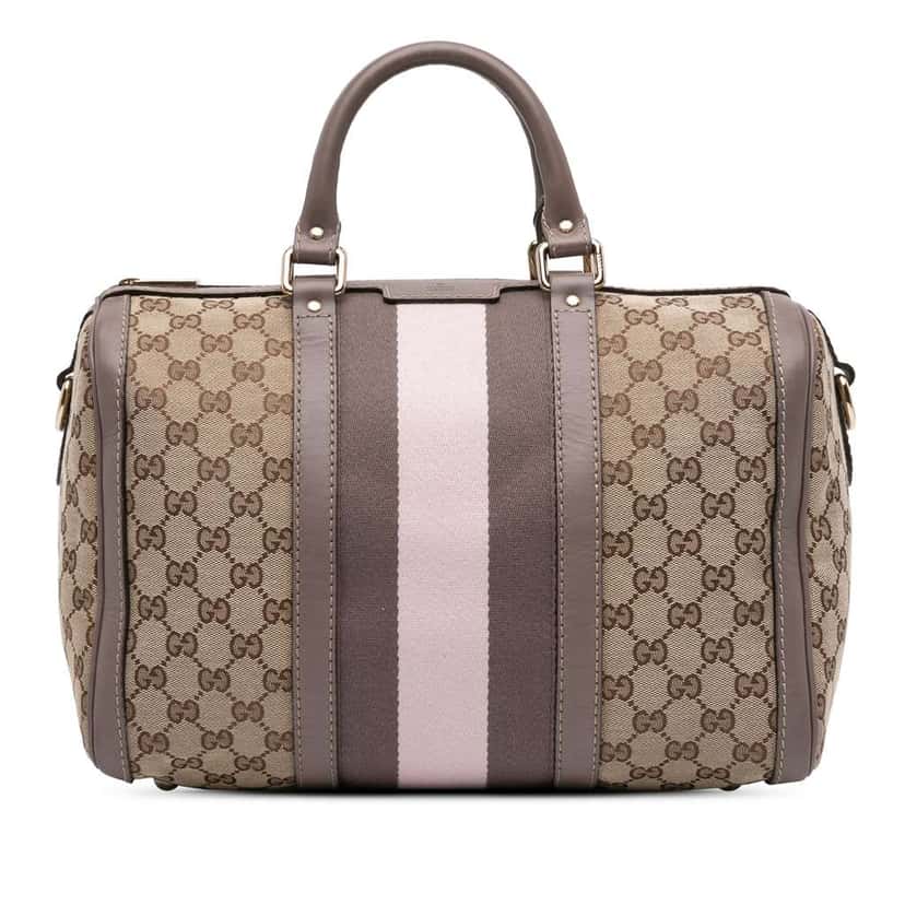 Gucci Medium GG Canvas Web Joy Boston Bag Brown Canvas Very good condition - Front View