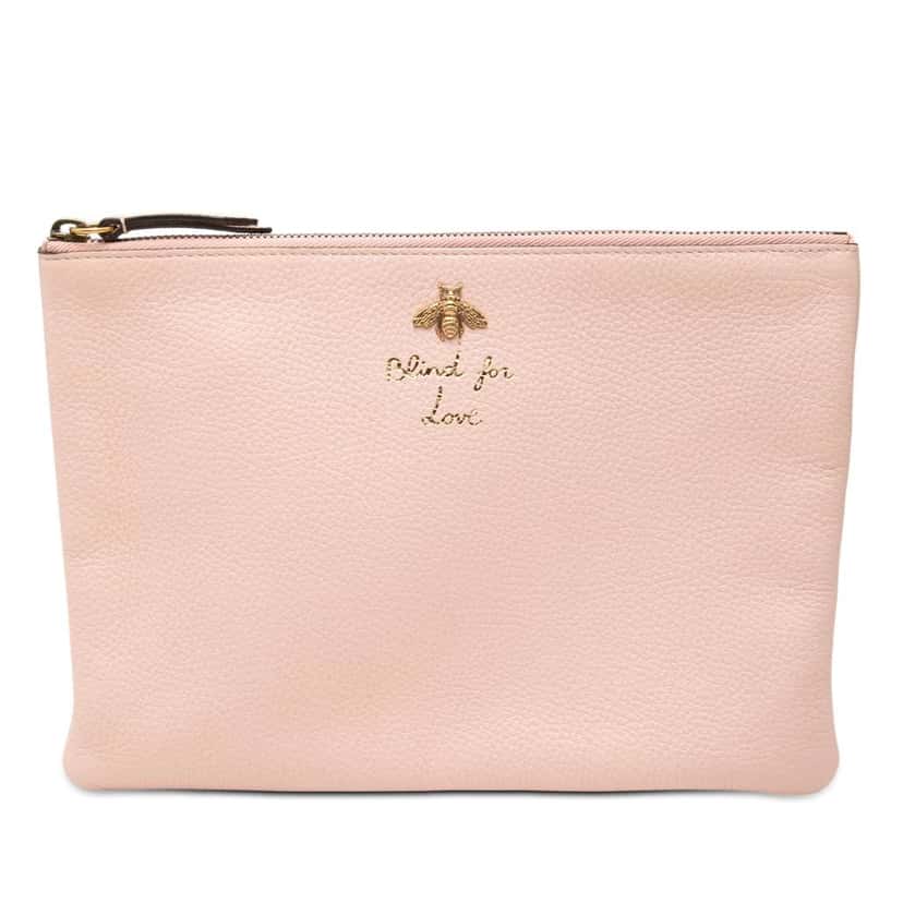 Gucci Leather Blind For Love Clutch Pink Leather Very good condition - Front View