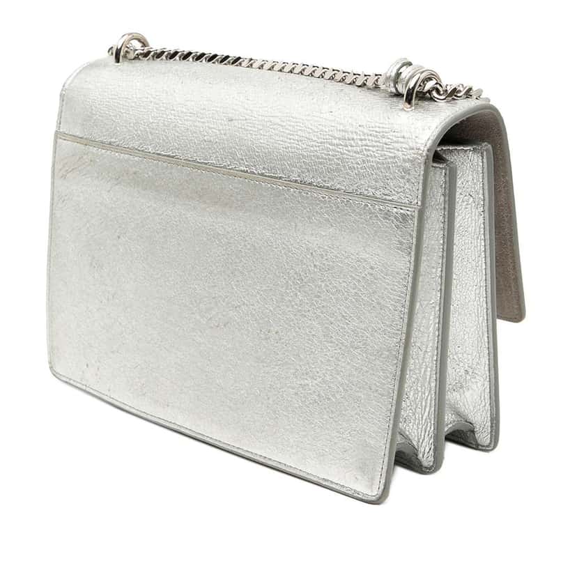 Saint Laurent Medium Metallic Calfskin Monogram Sunset Crossbody Silver Leather Good condition - Back View
