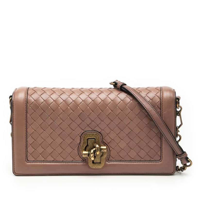 Bottega Veneta Nappa Intrecciato Olimpia Knot Crossbody Brown Leather Very good condition - Front View