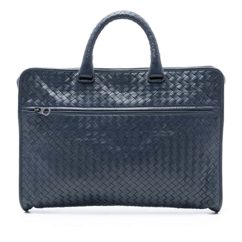 Bottega Veneta Nappa Intrecciato Business Bag Blue Leather Good condition - Front View