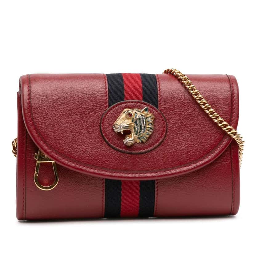 Gucci Mini Leather Rajah Web Chain Crossbody Red Leather Very good condition - Front View