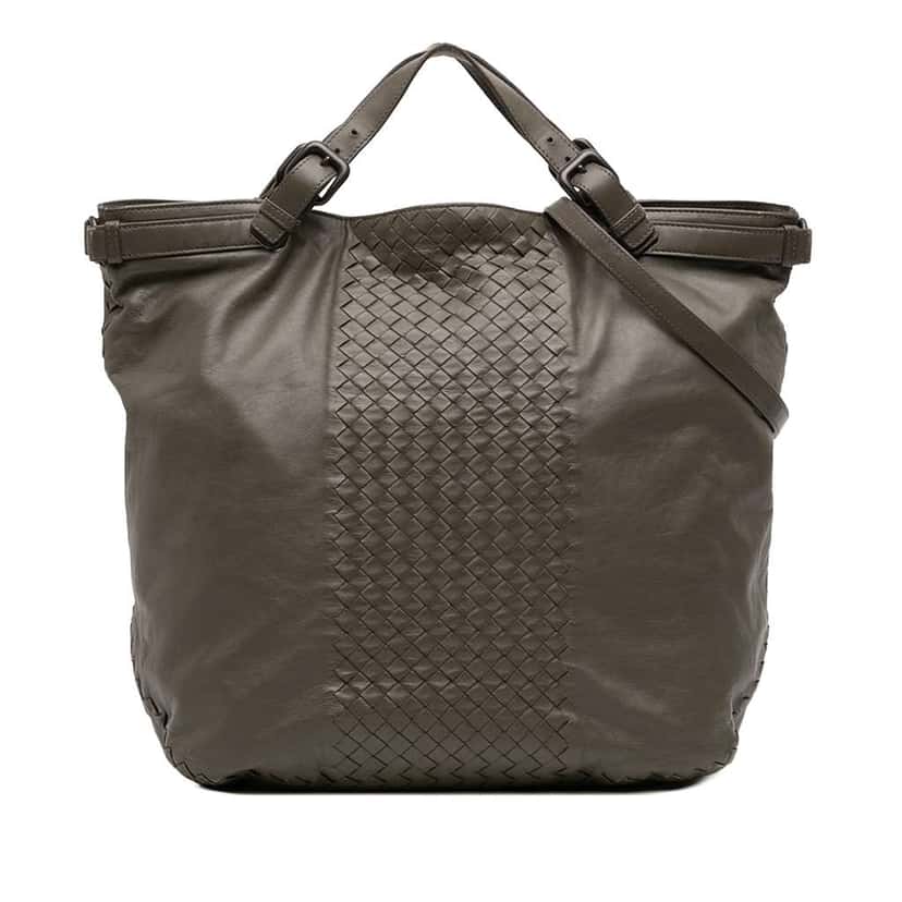 Bottega Veneta Intrecciato Trimmed Nappa Satchel Brown Leather Very good condition - Front View