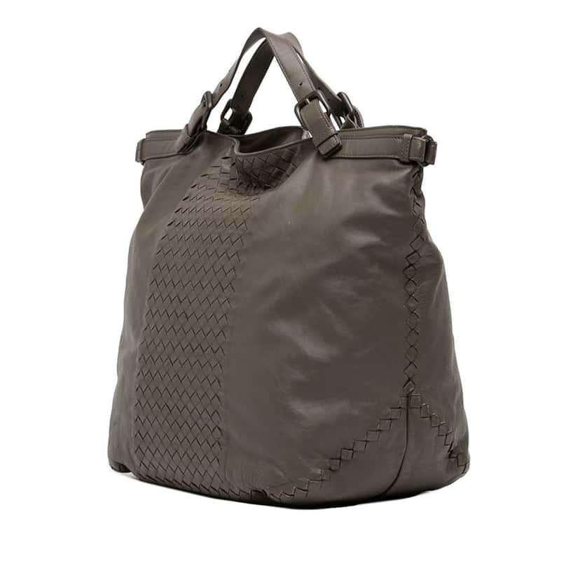 Bottega Veneta Intrecciato Trimmed Nappa Satchel Brown Leather Very good condition - Back View