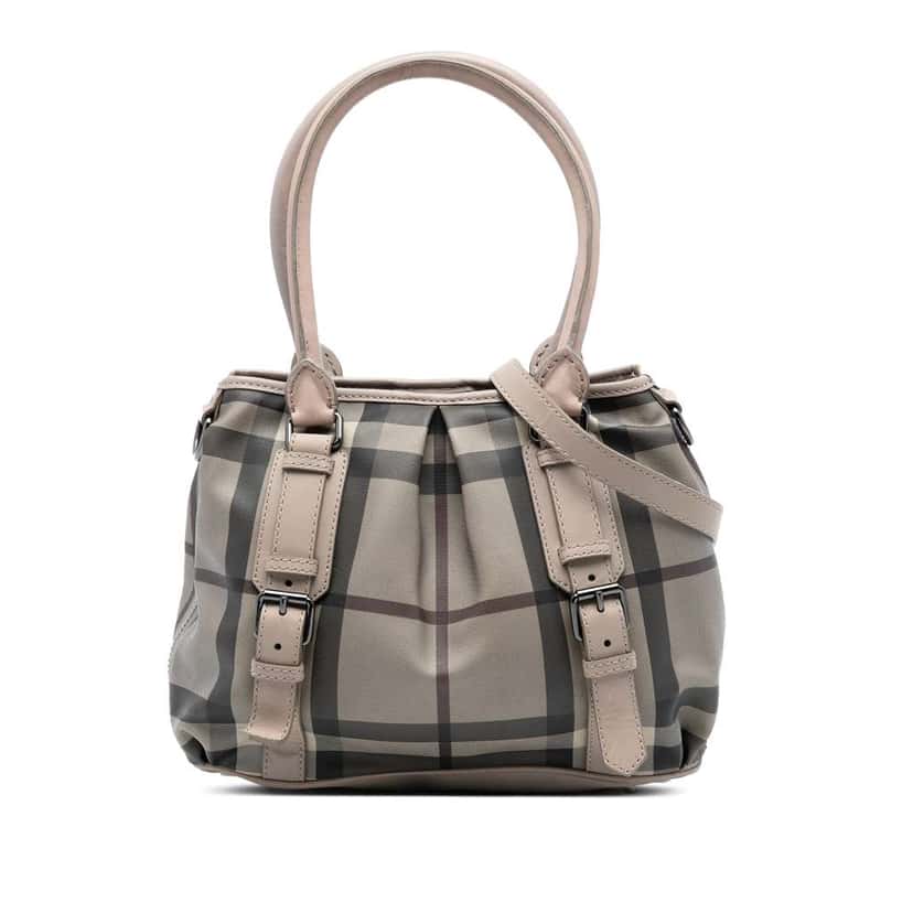Burberry Small Smoke Check Coated Canvas Northfield Satchel Brown Canvas Very good condition - Front View