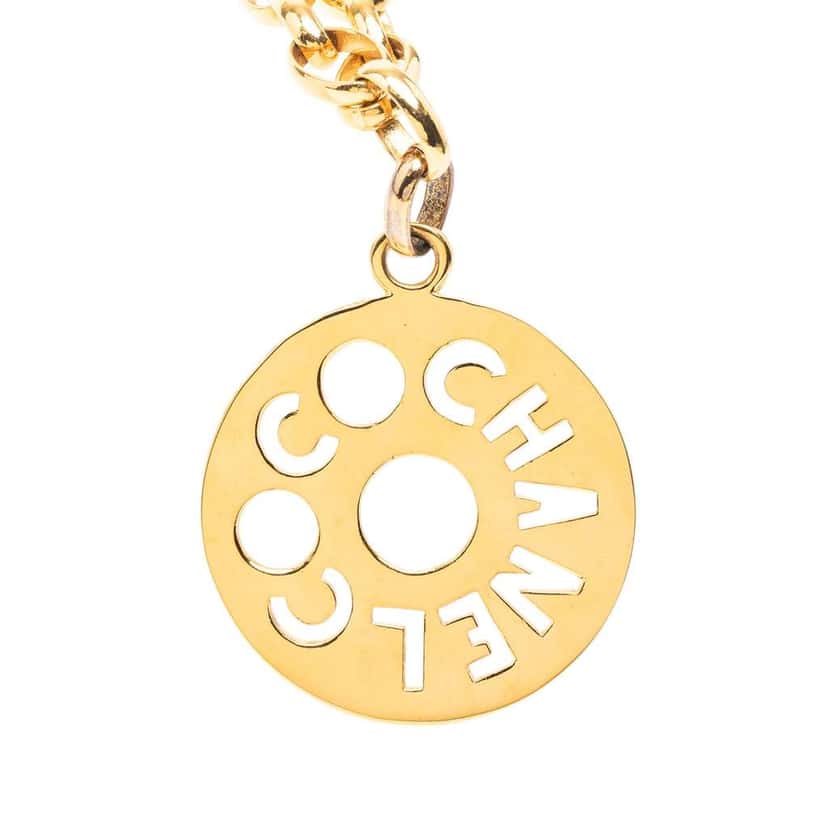 Chanel Gold Plated Cut Out Coco Medallion Pendant Necklace Gold Metal Good condition - Back View