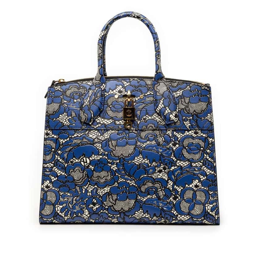 Louis Vuitton Embossed Leather Flower Lace City Steamer MM Blue Leather Good condition - Front View