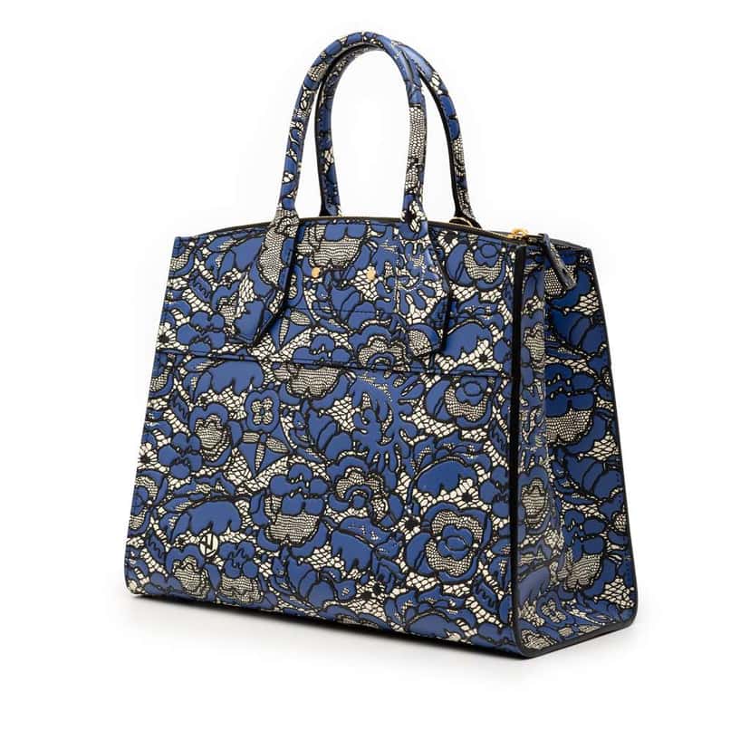 Louis Vuitton Embossed Leather Flower Lace City Steamer MM Blue Leather Good condition - Back View