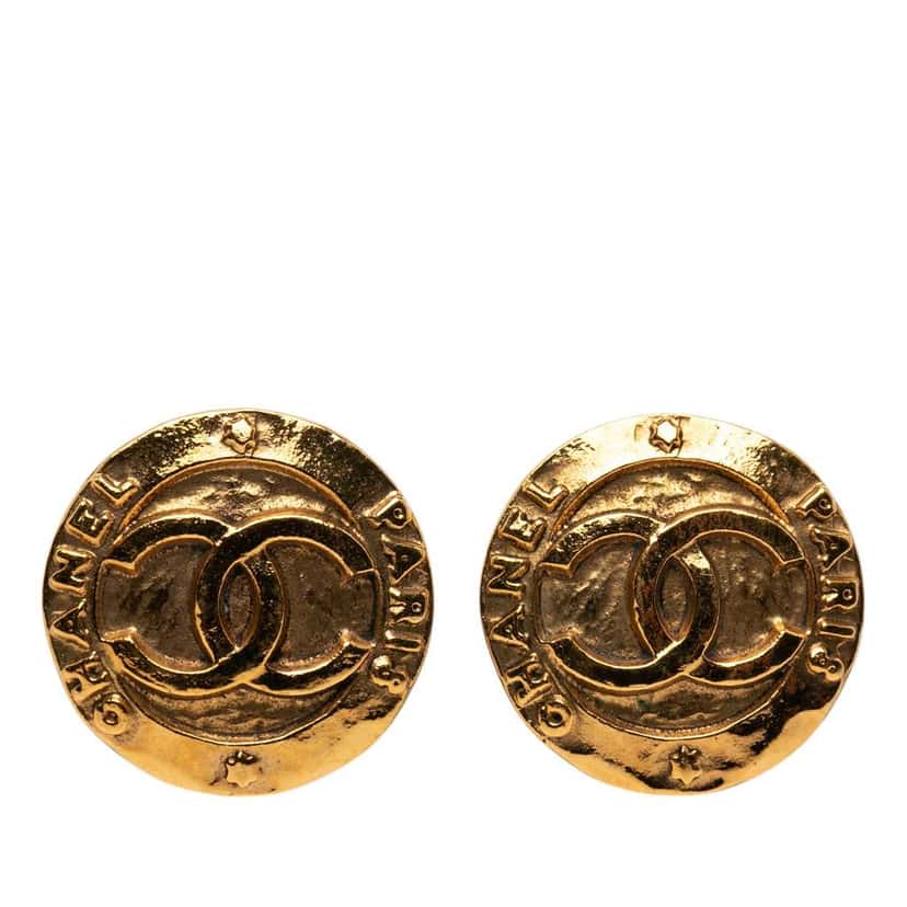 Chanel Gold Plated CC Round Clip On Earrings Gold Metal Very good condition - Front View