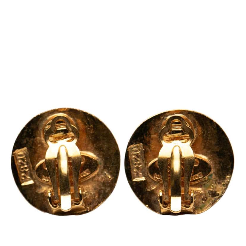 Chanel Gold Plated CC Round Clip On Earrings Gold Metal Very good condition - Back View