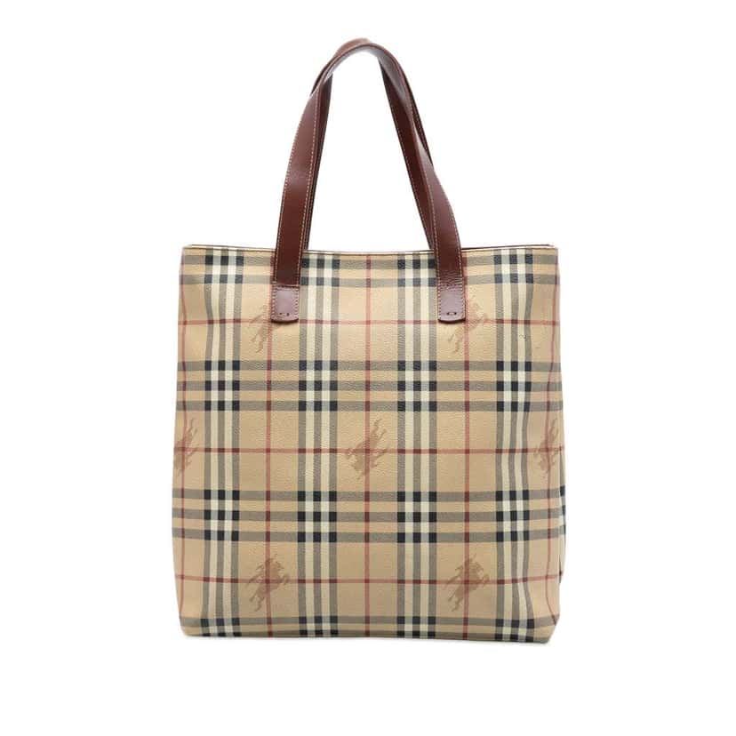 Burberry Haymarket Check Coated Canvas Tote Brown Canvas Good condition - Front View