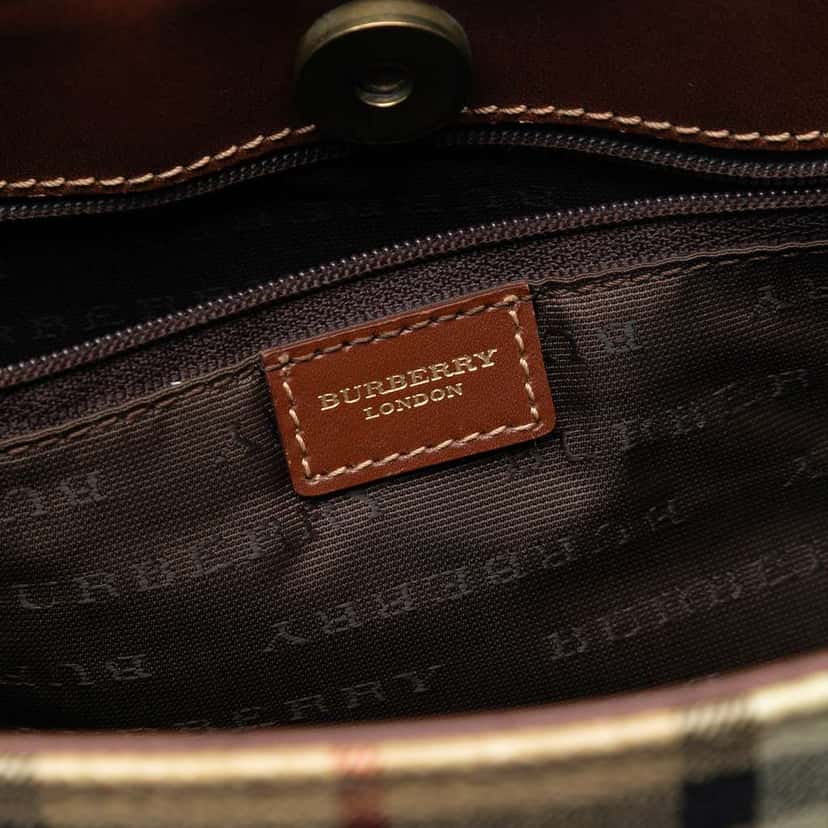 Burberry Haymarket Check Coated Canvas Tote Brown Canvas Good condition - Box View