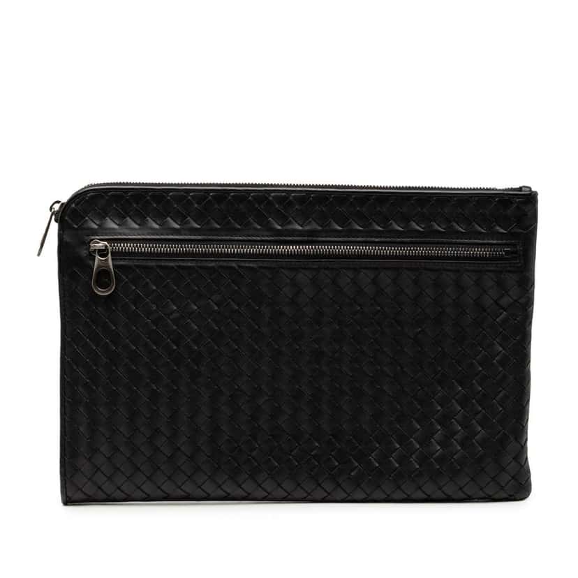Bottega Veneta Nappa Intrecciato Clutch Black Leather Very good condition - Front View