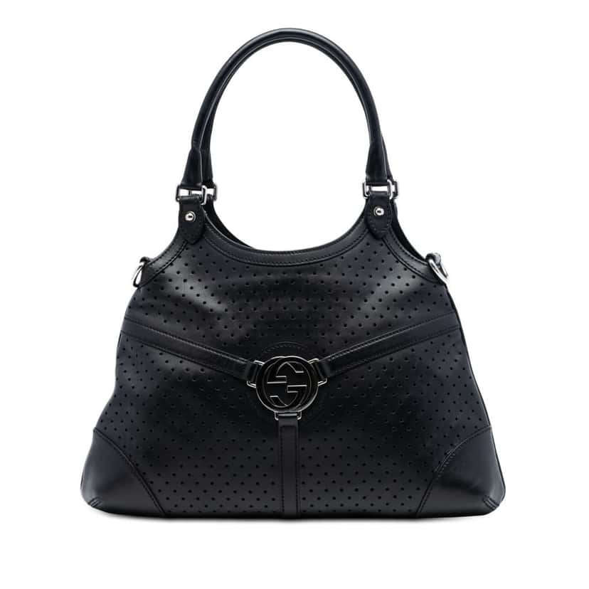 Gucci Perforated Calfskin Interlocking G Reins Satchel Black Leather Very good condition - Front View