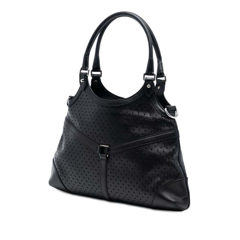 Gucci Perforated Calfskin Interlocking G Reins Satchel Black Leather Very good condition - Back View