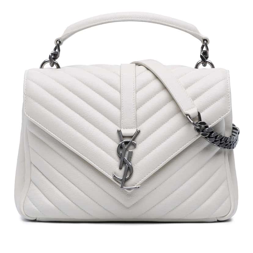 Saint Laurent Medium Chevron Sheepskin Monogram College Satchel White Leather Very good condition - Front View