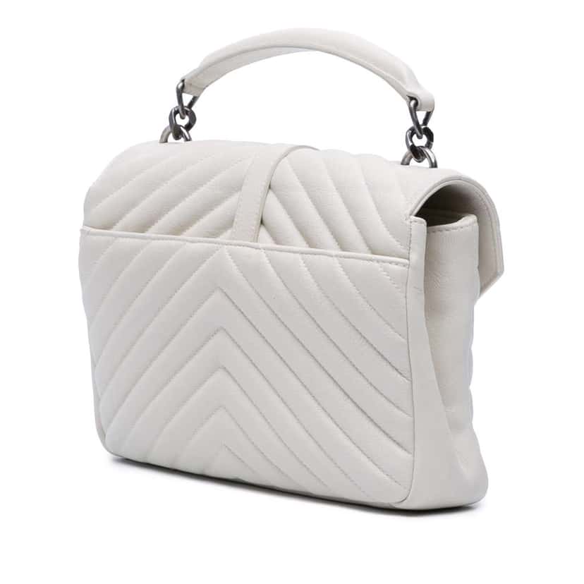 Saint Laurent Medium Chevron Sheepskin Monogram College Satchel White Leather Very good condition - Back View