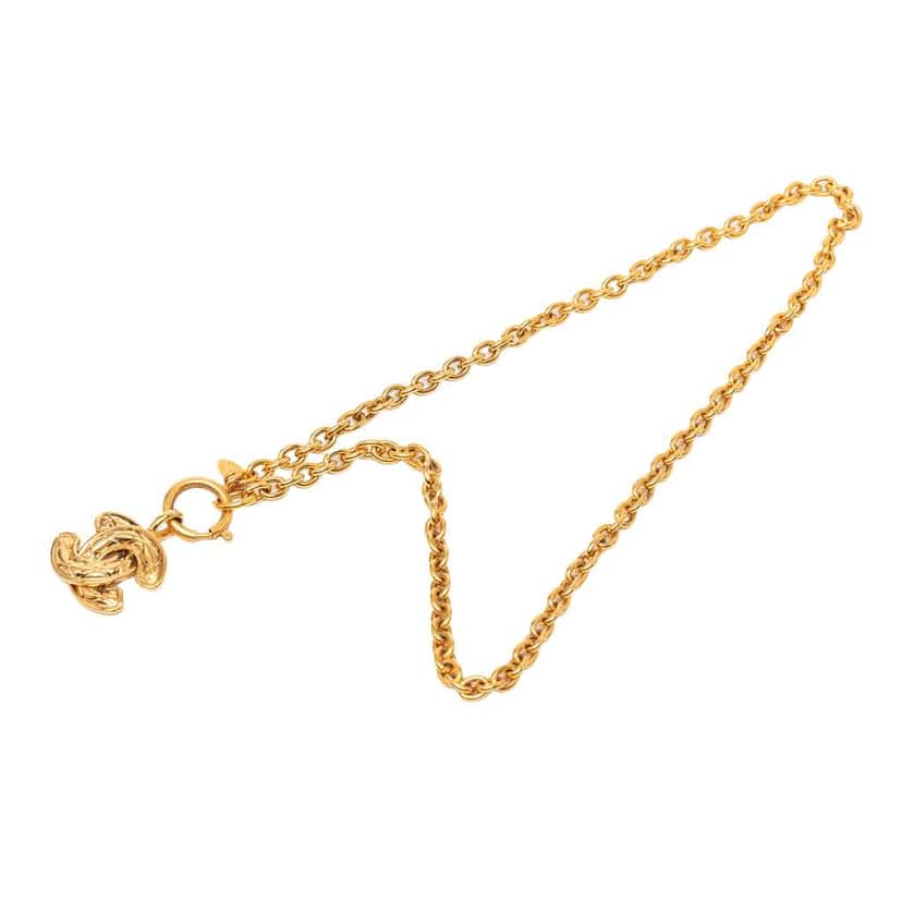 Chanel Gold Plated CC Quilted Pendant Necklace Gold Metal Good condition - Front View