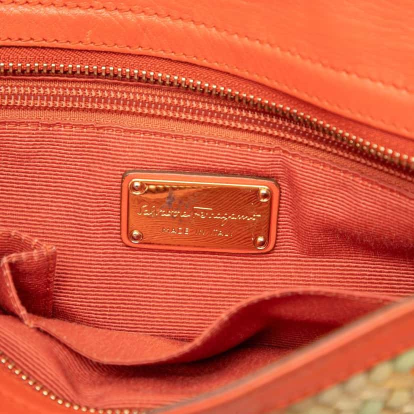 Salvatore Ferragamo Medium Woven Leather Gancini Sofia Satchel Brown Leather Very good condition - Box View