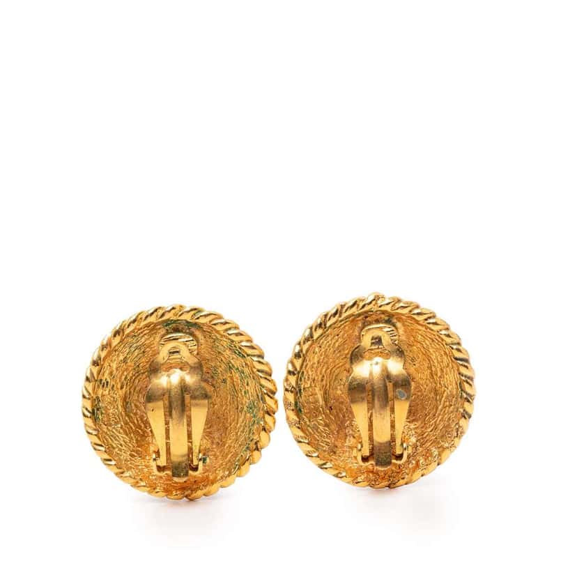 Chanel Gold Plated CC Round Clip on Earrings Gold Metal Very good condition - Back View