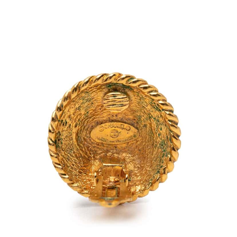 Chanel Gold Plated CC Round Clip on Earrings Gold Metal Very good condition - Inside View