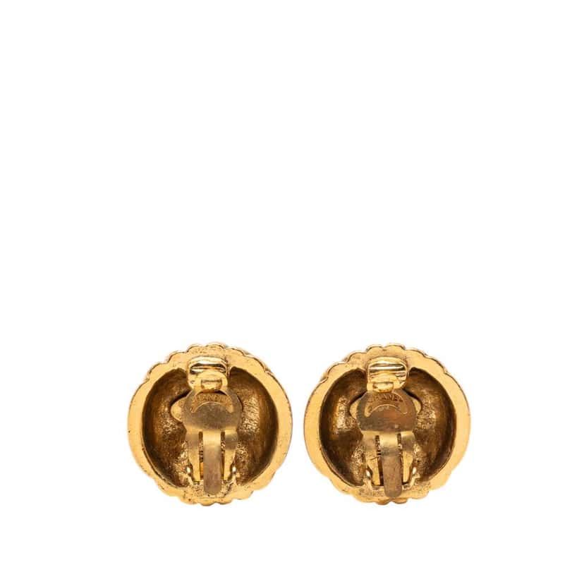 Chanel Gold Plated Rows of CC Round Clip On Earrings Gold Metal Very good condition - Back View
