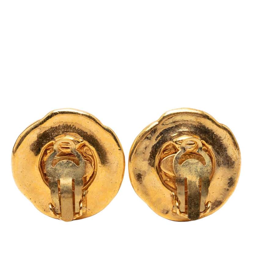 Chanel Gold Plated Twisted Double Logo Round Clip On Earrings Gold Metal Good condition - Back View