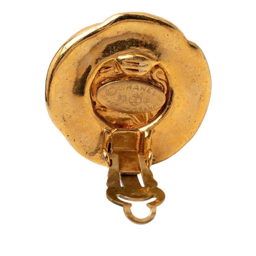 Chanel Gold Plated Twisted Double Logo Round Clip On Earrings Gold Metal Good condition - Inside View