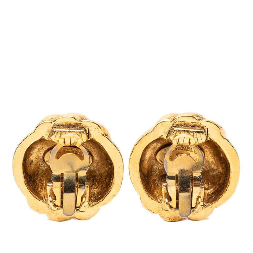 Chanel Gold Plated CC Swirl Button Clip on Earrings Gold Metal Very good condition - Back View